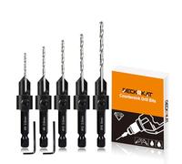 Lot de 5 forets coniques pour le travail du bois 3 en 1 pour vis #6 8 10 12 16, forets pilotes M2 à profondeur réglable, chanfrein à 82 degrés avec arrêt, tige hexagonale de 6 mm, comprend 2 clés