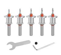 Lot de 5 forets coniques réglables à changement rapide, tige ronde de 8 mm, forets coniques de 2,8 à 4 mm, forets coniques avec vis d'arrêt pour le travail du bois, le perçage de trou, les outils de