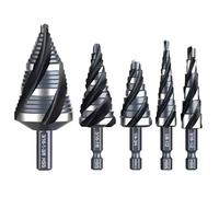 Lot de 5 forets étagés fabriqués à partir d'acier rapide mettant en évidence les mesures royales pour des applications de perçage de précision Foret de tailles multiples