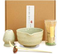 Lot de 5 fouets à matcha japonais élégants en céramique avec support pour fouet à matcha en bambou et cuillère à matcha faits à la main pour cérémonie traditionnelle du thé