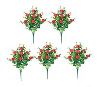 Lot de 5 fraises artificielles avec branches d'eucalyptus pour décoration de mariage, arrangements d'intérieur, accessoire de photographie, rouge, 35 cm