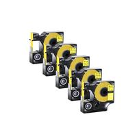 Lot de 5 gaines thermorétractables for ruban de 6/9/12/18/24 mm, compatibles avec les imprimantes d'étiquettes Dymo 4200, 6000 et 5200 (références 18052, 18055 et 18056).(5Pcs Black on Yellow,6mm)