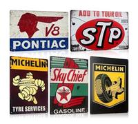Lot de 5 Garage Plaque Metal Vintage Decoration - Atelier Panneau Pancarte Deco Murale - Retro Américaine Voiture Gas Station Cave Publicitaire 20x30cm (SET D)