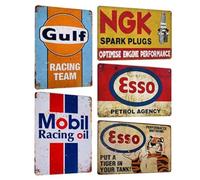 Lot de 5 Garage Plaque Metal Vintage Decoration - Atelier Panneau Pancarte Deco Murale - Retro Américaine Voiture Gas Station Cave Publicitaire 20x30cm (SET A)