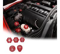 Lot de 5 garnitures d'interrupteur de liquide de moteur en alliage d'aluminium pour Corvette C6 2005-2013 - Capuchon de radiateur pour pare-brise, lave-glace - Accessoires d'intérieur (rouge)