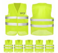 Lot De 5 Gilets De Sécurité Pour La Voiture, Gilets Réfléchissants Jaunes Et Gilets De Sécurité Pour Adultes, Gilets De Sécurité Pratiques Pour Le Vélo, Le Jogging Et Les Activités De Plein Air