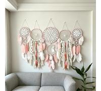Lot de 5 grands attrape-rêves bohèmes à suspendre - Décoration murale pour mariage vintage - Rose