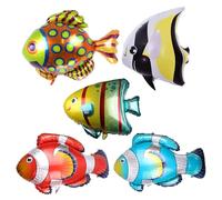Lot de 5 grands ballons gonflables en forme de poisson clown tropical sous la mer pour fête prénatale, anniversaire d'enfant, décoration de fête sur le thème de l'océan