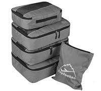 Lot de 5 grands cubes de rangement pour bagages de voyage, 4 cubes et 1 pochette à linge - Gris - Taille M