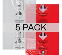 Lot de 5 grands sacs résistants à déchets d'amiante - 90x120 cm - Rouge et transparent Marqués UN2212/UN2590 Capacité 30 kg Sacs pour désamiantage et élimination d'amiante