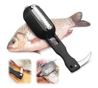 Lot de 5 grattoirs à écailles de poisson avec conteneur, racloir à écailles de poisson avec couvercle de couvercle, outil de nettoyage 2 en 1 pour écailles de poisson (noir)