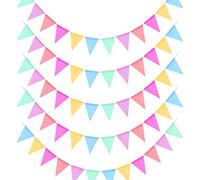 Lot de 5 Guirlandes de Fanions D'ExtéRieur en Lin Multicolores Triangulaires pour Halloween, Mariage, FêTe, BaptêMe, DéCoration de NoëL