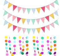 Lot de 5 guirlandes de fanions d'extérieur résistantes aux intempéries, Drapeaux triangulaires Multicolores, pour décorations de fêtes d'anniversaire,de Mariages et de rentrée Scolaire