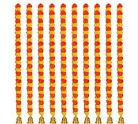 Lot de 5 guirlandes de fleurs de calendula artificielles faites à la main pour décoration de porte Toran Genda Phool pour mariage/festivals | 1,5 m | Mélange de couleurs avec cloches |