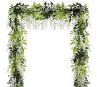 Lot de 5 guirlandes de glycines artificielles en rotin pour Mariage, Jardin, décoration extérieure (Blanc)