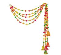 Lot de 5 guirlandes indiennes à pompons faites à la main - 1,2 m environ - Couleurs mélangées - Diwali, Noël, festival de l'Aïd (mélange de couleurs)