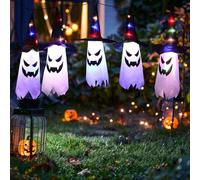 Lot de 5 guirlandes lumineuses d'Halloween en forme de chapeau de sorcière fantôme avec longue durée de vie, haute lumière pour extérieur, porche, arbre de cour, décorations d'intérieur