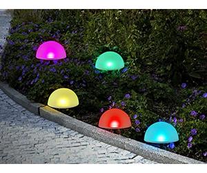 Lot de 5 guirlandes lumineuses solaires au sol en forme de demi-sphère | Lampes solaires modernes pour l'extérieur | Avec piquet et panneau solaire | Diamètre : env. 15 cm (multicolore avec changement