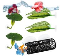 Lot de 5 hamacs et jouets pour poissons Betta, plantes d'aquarium souples et cachette tunnel noir pour aquarium Betta, décoration sûre avec ventouses pour crevettes, petits poissons