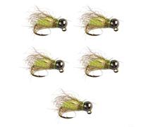 Lot de 5 hameçons à mouche pour une pêche efficace à la truite - Nymphes à tête de perles - Conçu pour une meilleure attraction des poissons (14# jaune)