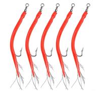 Lot de 5 hameçons en forme de morue avec tube holographique en gel de silice, motif pieuvre barbelé pour une meilleure vitesse de capture (rouge 10)