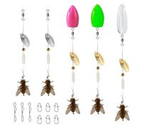 Lot de 5 Hameçons Pêche à la Mouche, Leurre Souples élastique en TPE, avec Spinner en Laiton et Perle Sonores, Submergés et Flottants, pour Eau Douce, Eau Salée, Bar, Truite, Brochet