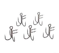 Lot de 5 hameçons triples ronds pour dents de requin avec pointes de support, crochets en métal revêtus de nickel noir pour une pénétration rapide et un maintien sûr (1#)
