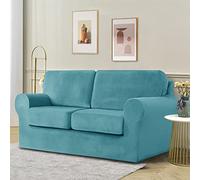 Lot de 5 housses de canapé 2 places en velours extensible, super douces pour canapé avec 2 housses de dossier séparées et 2 housses de coussin d'assise pour salon, bleu vert