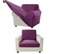 Lot de 5 housses de canapé en velours extensible pour grand fauteuil, dossiers séparés et coussins de siège, protection de meubles pour salon Violet