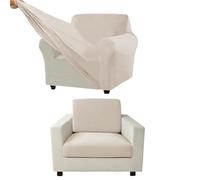 Lot de 5 housses de canapé extensibles en velours ivoire - Housses pour fauteuil, housse principale séparée, dossiers et coussins de siège, protection parfaite pour meubles de salon