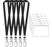 Lot De 5 Id Carte Porte-Badges Avec Cou Sangle Cordon, Plastique Nom Porte Badge Avec Tour De Cou Lanyard, Étanches Étui Pour D'identité Avec Lanière Pour Bureau Ecole (Multicolore, Horizontal)