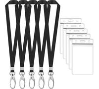 Lot De 5 Id Carte Porte-Badges Avec Cou Sangle Cordon, Plastique Nom Porte Badge Avec Tour De Cou Lanyard, Étanches Étui Pour D'identité Avec Lanière Pour Bureau Ecole (Multicolore, Horizontal)