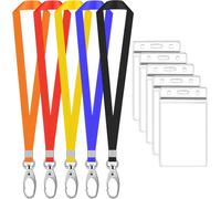 Lot De 5 Id Carte Porte-Badges Avec Cou Sangle Cordon, Plastique Nom Porte Badge Avec Tour De Cou Lanyard, Étanches Étui Pour D'identité Avec Lanière Pour Bureau Ecole (Multicolore, Horizontal)