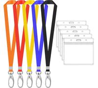 Lot De 5 Id Carte Porte-Badges Avec Cou Sangle Cordon, Plastique Nom Porte Badge Avec Tour De Cou Lanyard, Étanches Étui Pour D'identité Avec Lanière Pour Bureau Ecole (Multicolore, Horizontal)