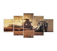 Lot de 5 impressions sur toile HD - Tracteur de ferme - Décoration murale - Paysage d'automne - Peinture décorative - Art moderne giclée (20,3 x 35,6 x 6,2 x 55,9 cm - Sans cadre - Toile uniquement)