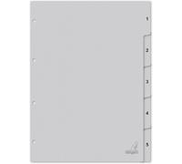 Lot De 5 Intercalaires En Carton Recyclé Gris Fsc 1-5 Din A4 180 G/M²