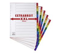 Lot de 5 intercalaires XXL extra larges en polypropylène coloré solide DIN A4+ avec couverture en papier solide pour écrire - Intercalaires surdimensionnés pour l'organisation des dossiers au bureau