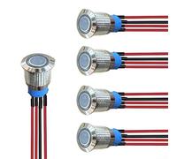 Lot de 5 interrupteurs à bouton-poussoir de 12 mm avec action momentanée et indicateur LED 4 broches pré-câblés pour contrôle électrique extérieur avec étanchéité IP67 et résistance à la poussière