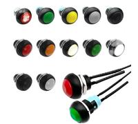 Lot de 5 interrupteurs à bouton-poussoir momentané PBS-33B 12 mm, interrupteur marche/arrêt, étanche, autobloquant, avec fils(Yellow Reset,5PCS)