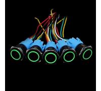 Lot de 5 interrupteurs à bouton-poussoir noirs avec fil, étanches, éclairés, en métal, momentanés, 5 V, 12 V, 220 V, LED, 16/19/22 mm, rouge(Green B,16MM_LOCKING_3V-6V)