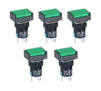 Lot de 5 interrupteurs à bouton-poussoir rectangulaires de 16 mm avec voyant LA16-J-11D et 5 broches LA16-J-11S(Green,24V_RESET_1NO1NC)