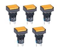 Lot de 5 interrupteurs à bouton-poussoir rectangulaires de 16 mm avec voyant LA16-J-11D et 5 broches LA16-J-11S(Yellow,24V_RESET_1NO1NC)