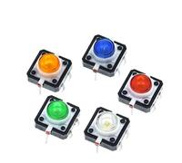 Lot de 5 interrupteurs à bouton-poussoir tactile 12 x 12 à LED momentanée, rouge, vert, bleu, jaune, blanc, 12 x 12 x 7,3 mm(Red)