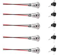 Lot de 5 interrupteurs marche/arrêt, interrupteur de sécurité à clé, support fileté de 12 mm, 4 A 3-220 V, contact argenté, coque en métal et base ignifuge, fil AWG22 pré-soudé de 20 cm