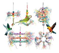 Lot de 5 jouets à mâcher colorés pour perroquet | Accessoires d'enrichissement pour perruche, calopsitte, conure, inséparable, outils d'entraînement amusants pour oiseaux à mordre et escalade |