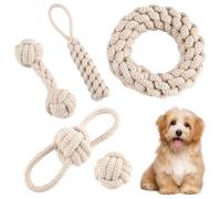Lot de 5 jouets à mâcher interactifs en coton naturel pour chiens de petite, moyenne et grande taille, chiots, chats, soins dentaires pour animaux de compagnie, lin beige