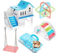 Lot de 5 jouets pour hamster avec pont arc-en-ciel en bois, balançoire, jouet pour hamster, balançoire, hamster, hamster, hamster, cage d'exercice - Accessoire pour cage à hamster, souris, gerbilles