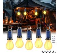 Lot de 5 lampes de camping rechargeables, accessoires de camping, ampoule solaire LED, étanche, avec 3 modes d'éclairage, crochet confortable, lanterne de camping pour le camping, les pannes de