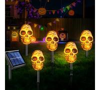 Lot de 5 lampes solaires décoratives en forme de tête de mort pour Halloween - Décoration d'extérieur - Tête de mort - Lampes solaires étanches - Pour décoration d'Halloween, jardin, pelouse, patio,
