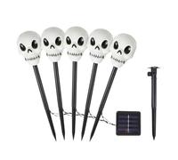 Lot de 5 lampes solaires étanches pour Halloween | Lumières de piquet en forme de tête de mort pour Thanksgiving, maison hantée, tombe, trottoir, pelouse, chemin, balcon